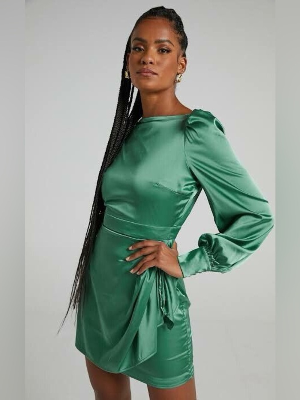 Showpo satin wrap-detail long-sleeve mini dress